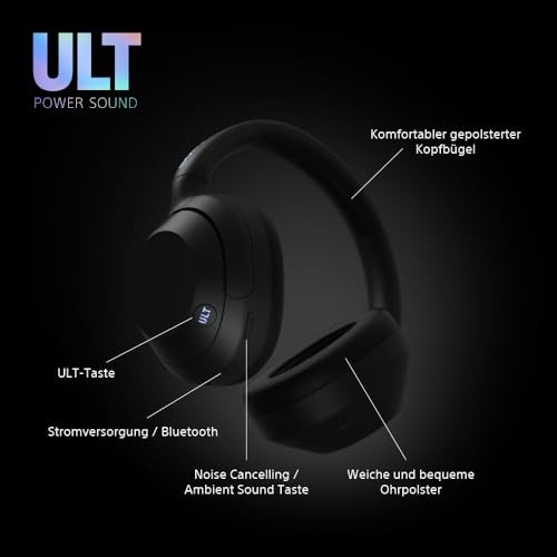 Sony ULT WEAR Kabellose Bluetooth-Kopfhörer – Noise Cancelling, Mikrofon, 30h Akku, Bass Boost, Schwarz