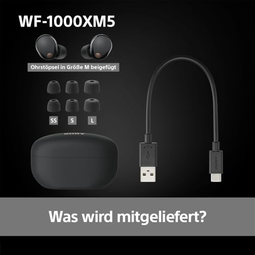 Sony WF-1000XM5 Kabellose In-Ear-Kopfhörer – Noise Cancelling, Bluetooth, 24h Akku, Schnellladefunktion, Schwarz