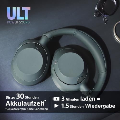 Sony ULT WEAR Kabellose Bluetooth-Kopfhörer – Noise Cancelling, Mikrofon, 30h Akku, Bass Boost, Schwarz