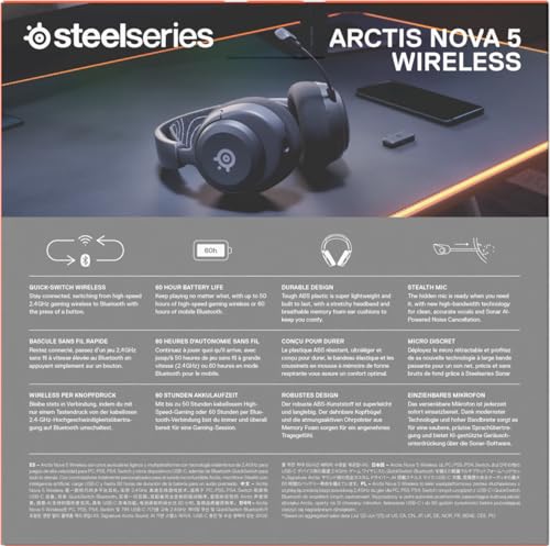 SteelSeries Arctis Nova 5 Wireless Gaming-Headset – Multi-System, PC & PS5, Magnetische Neodym-Treiber, 100+ Audio-Presets, 60 Std. Akku