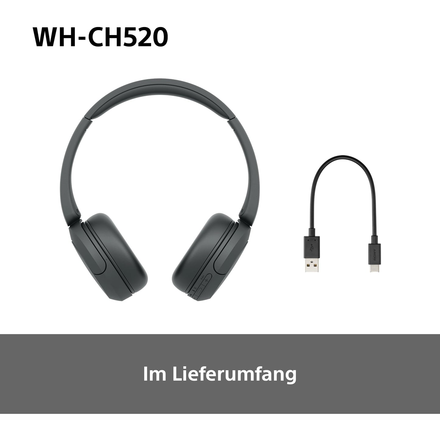 Sony WH-CH520 Bluetooth On-Ear Kopfhörer – 50h Akku, Schnellladefunktion, Schwarz