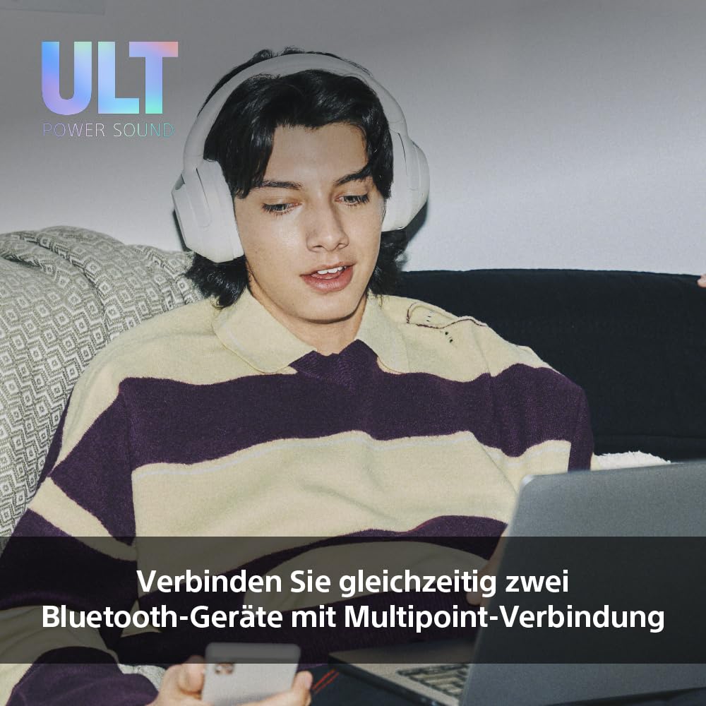 Sony ULT WEAR Kabellose Bluetooth-Kopfhörer – Noise Cancelling, Mikrofon, 30h Akku, Bass Boost, Schwarz