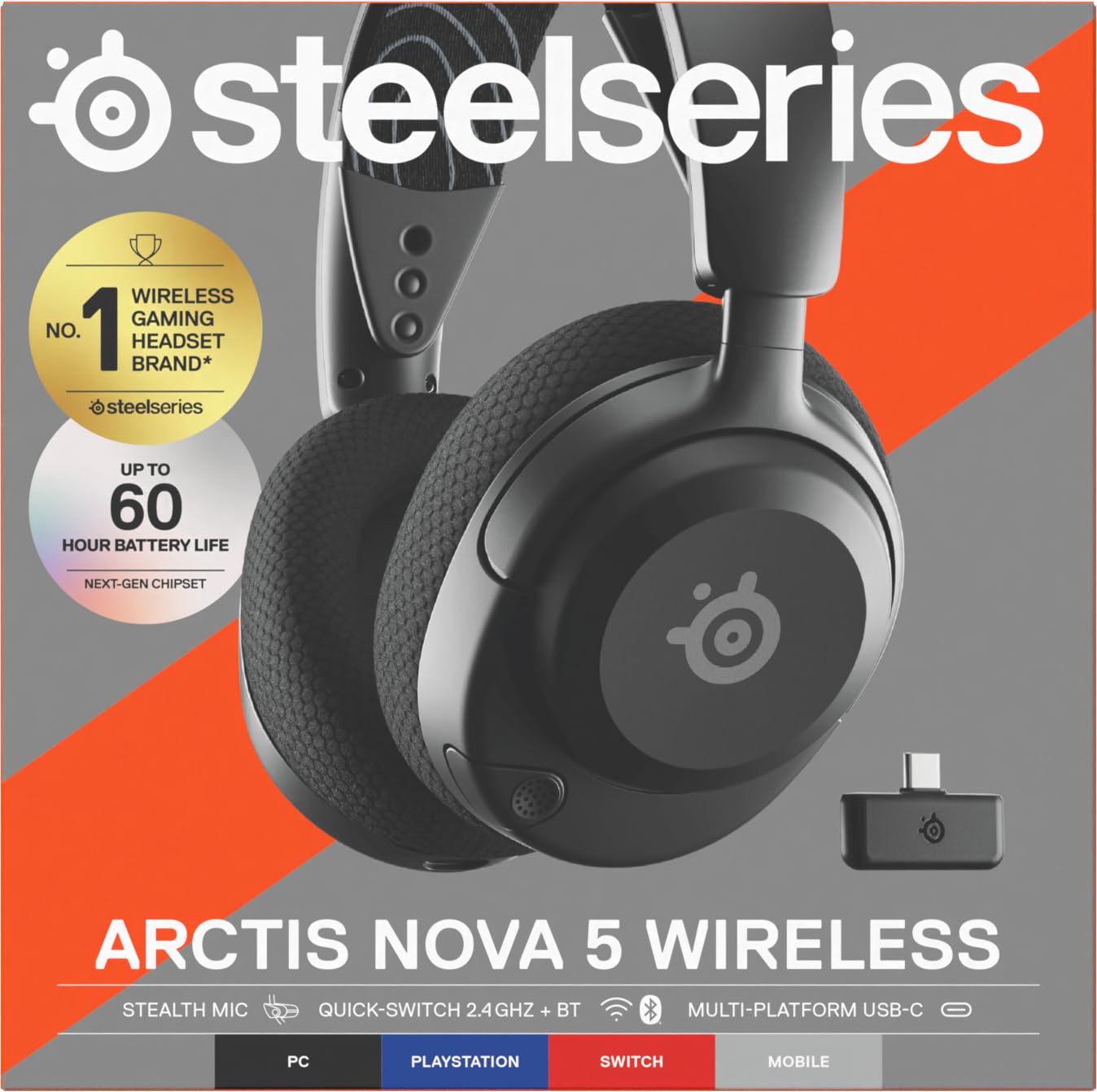 SteelSeries Arctis Nova 5 Wireless Gaming-Headset – Multi-System, PC & PS5, Magnetische Neodym-Treiber, 100+ Audio-Presets, 60 Std. Akku