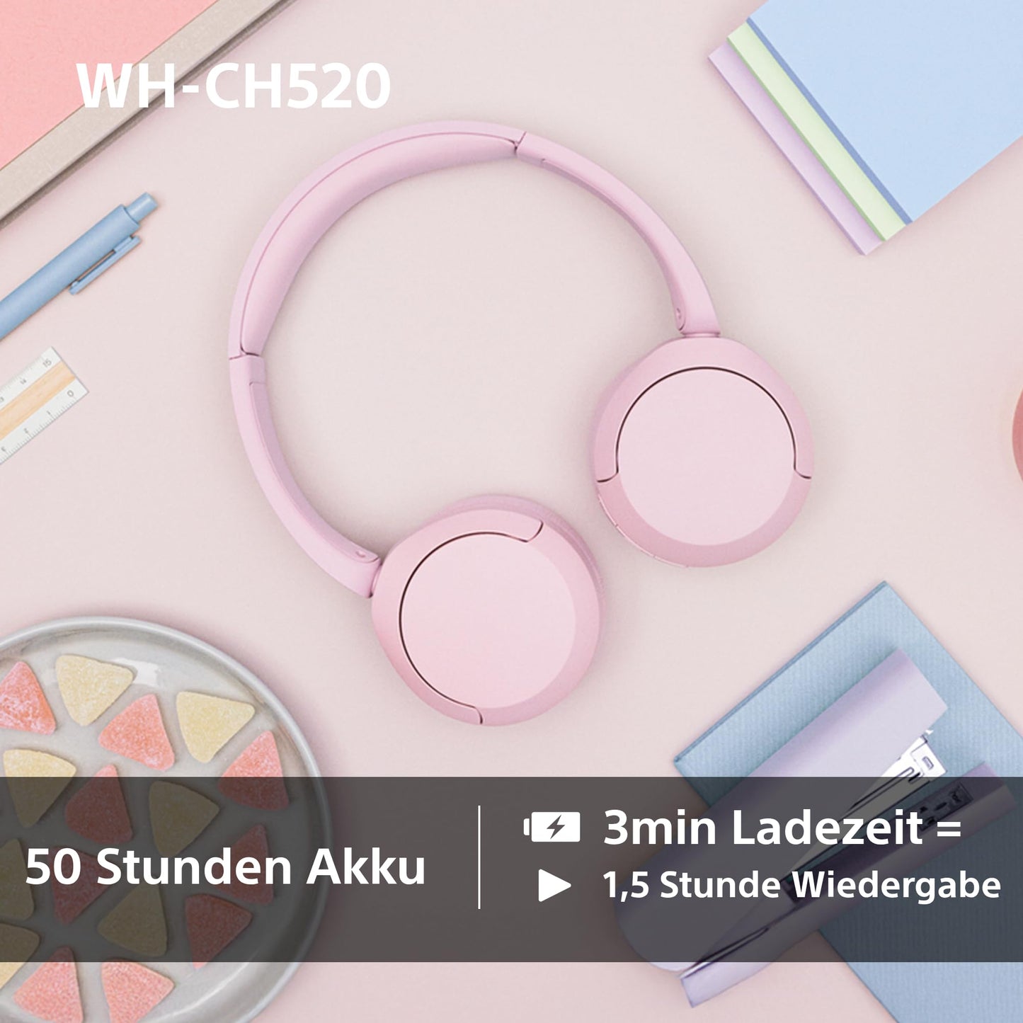 Sony WH-CH520 Bluetooth On-Ear Kopfhörer – 50h Akku, Schnellladefunktion, Schwarz