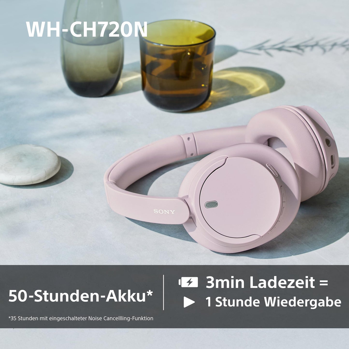 Sony WH-CH720N Kabellose Bluetooth-Kopfhörer – Noise Cancelling, 35h Akku, Schnellladefunktion, Schwarz