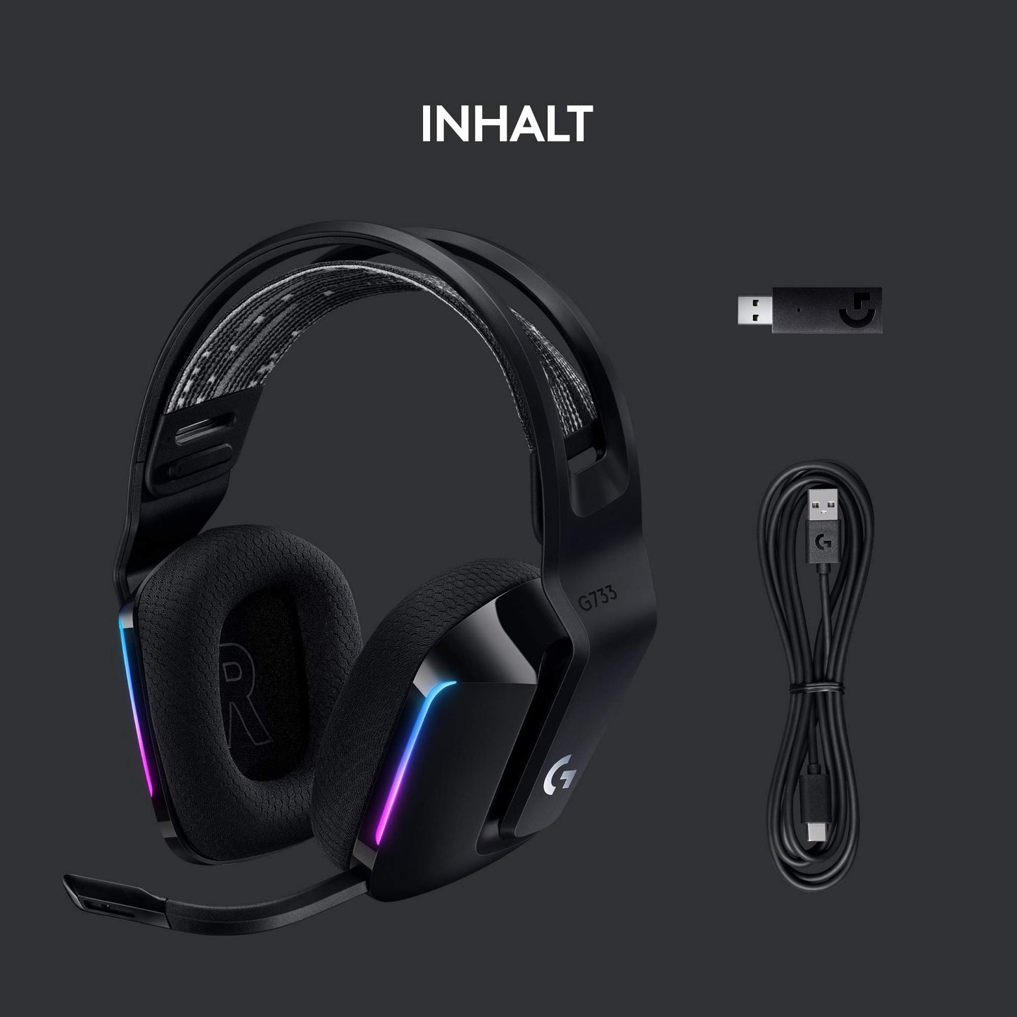 Logitech G733 LIGHTSPEED Kabelloses Gaming-Headset – RGB, Blue VO!CE Mikrofon, 29 Std. Akku – Schwarz