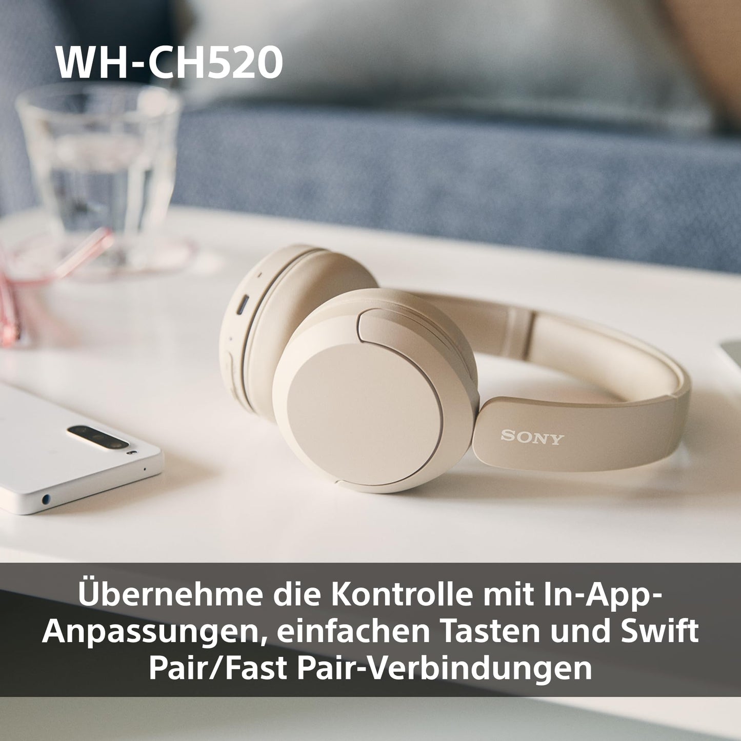 Sony WH-CH520 Bluetooth On-Ear Kopfhörer – 50h Akku, Schnellladefunktion, Schwarz