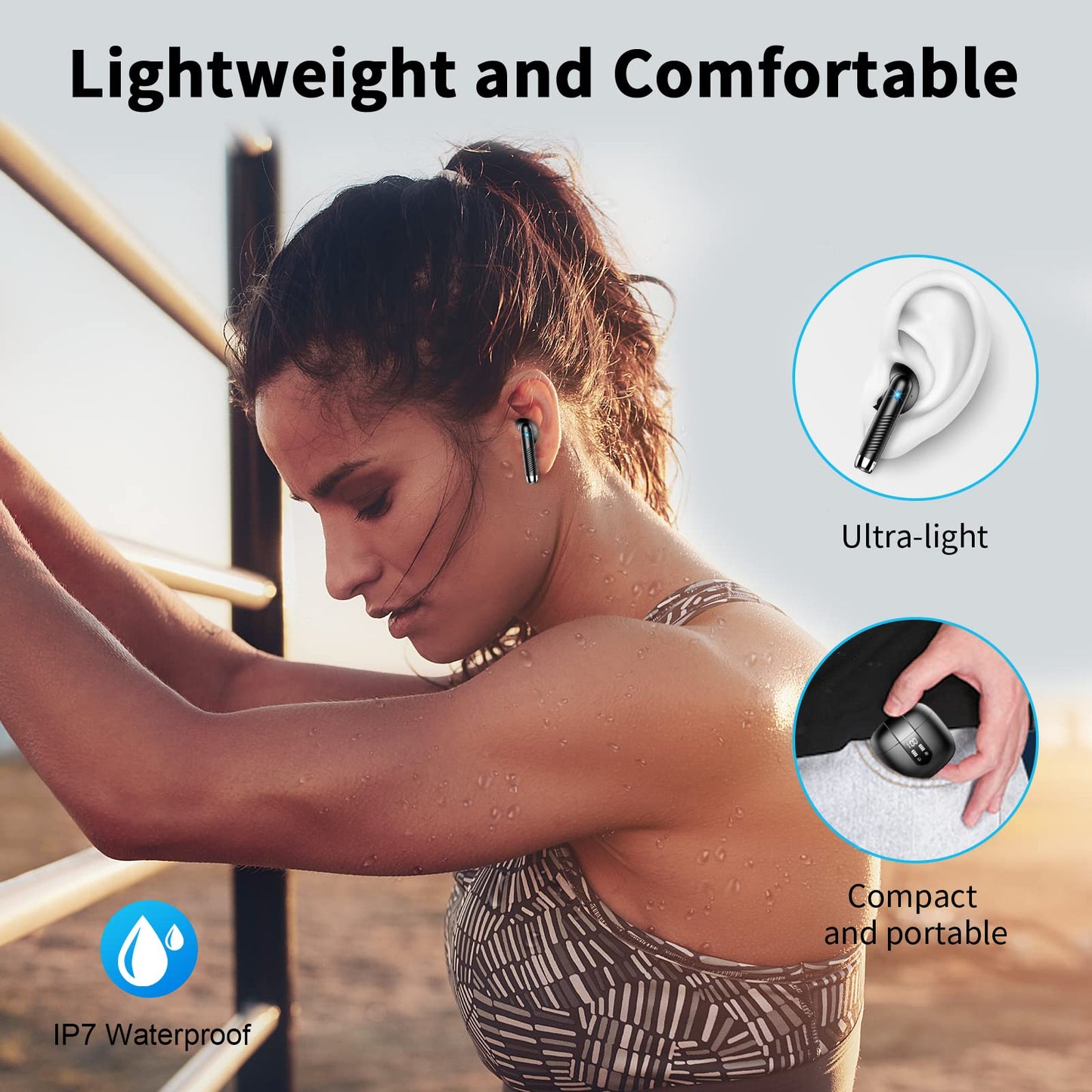 Bluetooth 5.4 In-Ear-Kopfhörer – Kabellos, 56 Std. Wiedergabe, 4 ENC Mikrofone, Noise-Cancelling, IP7 Wasserdicht, USB-C Ladecase – Schwarz
