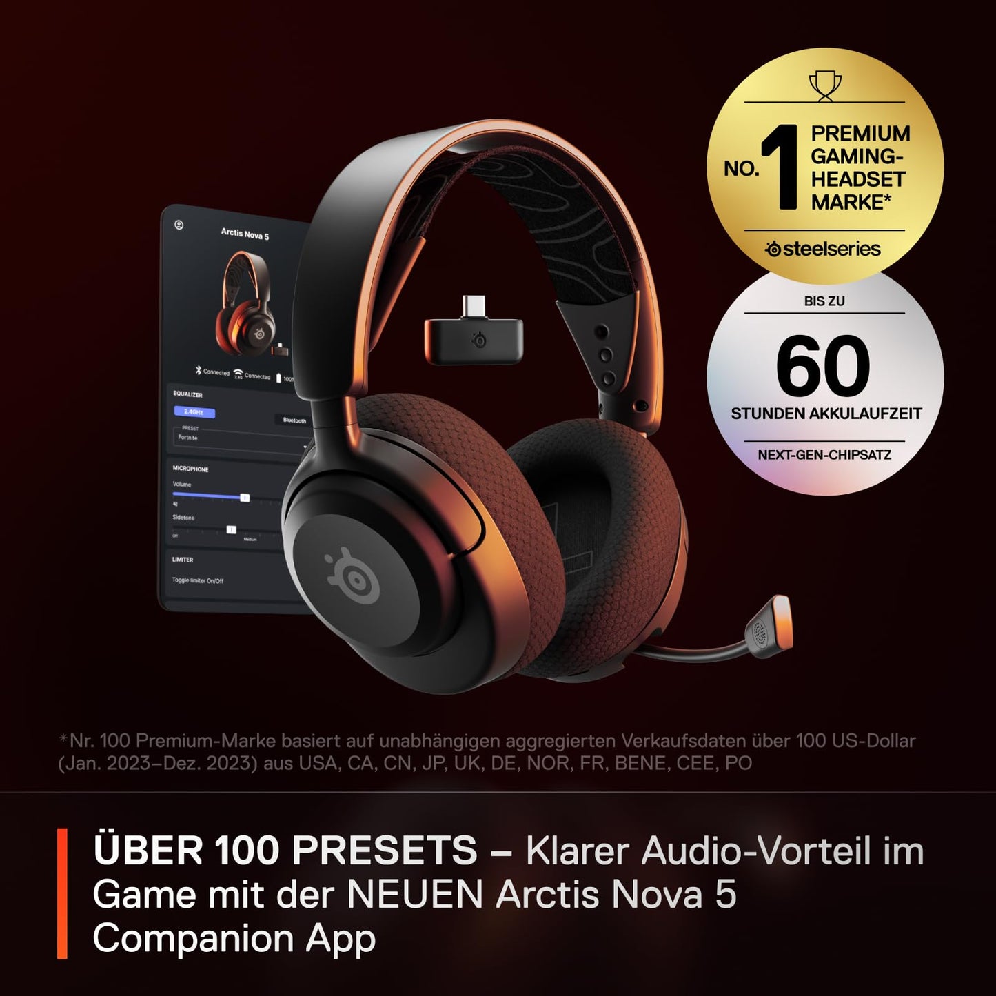 SteelSeries Arctis Nova 5 Wireless Gaming-Headset – Multi-System, PC & PS5, Magnetische Neodym-Treiber, 100+ Audio-Presets, 60 Std. Akku