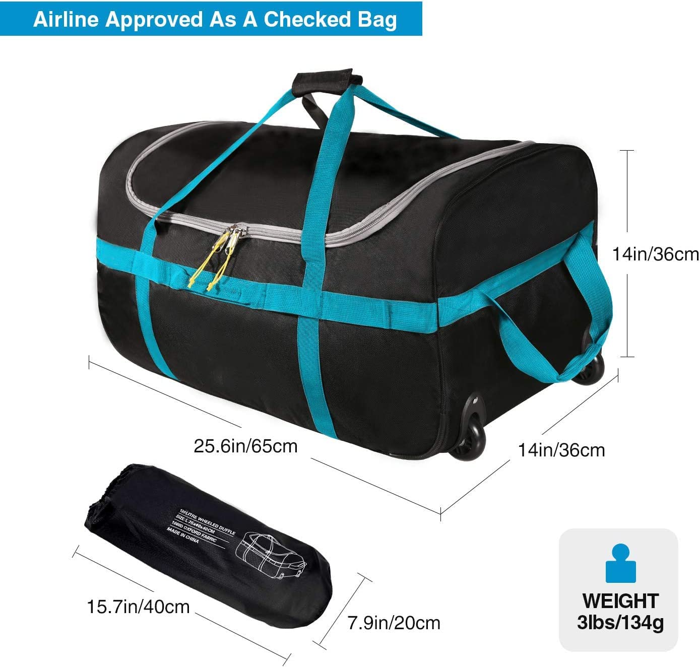 CampMax 85L Faltbare Reisetasche mit Rollen – Große Trolley Sporttasche für Reise & Camping, Schwarz/Blau