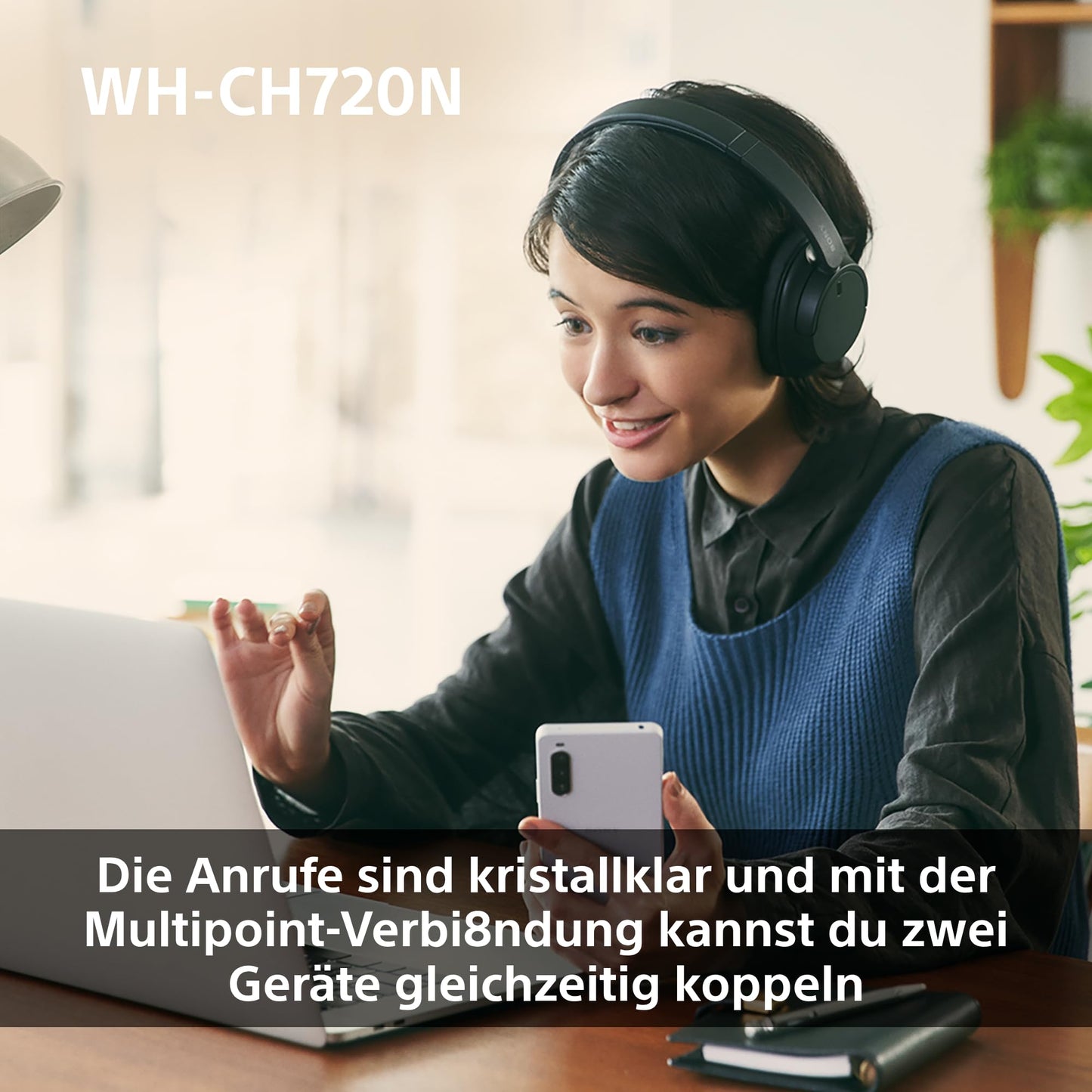 Sony WH-CH720N Kabellose Bluetooth-Kopfhörer – Noise Cancelling, 35h Akku, Schnellladefunktion, Schwarz