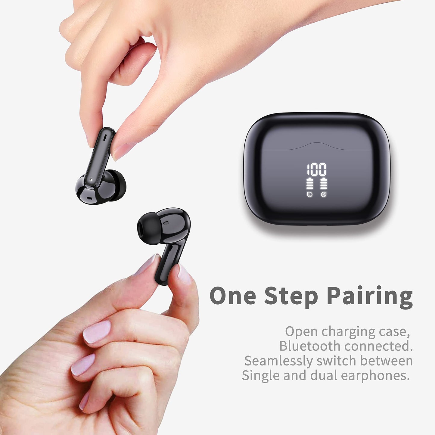 Bluetooth 5.4 In-Ear-Kopfhörer – Kabellos, 4 ENC Noise-Cancelling-Mikrofone, IP7 Wasserdicht, 40 Std. Akkulaufzeit, Sport- und Arbeits-Ohrhörer