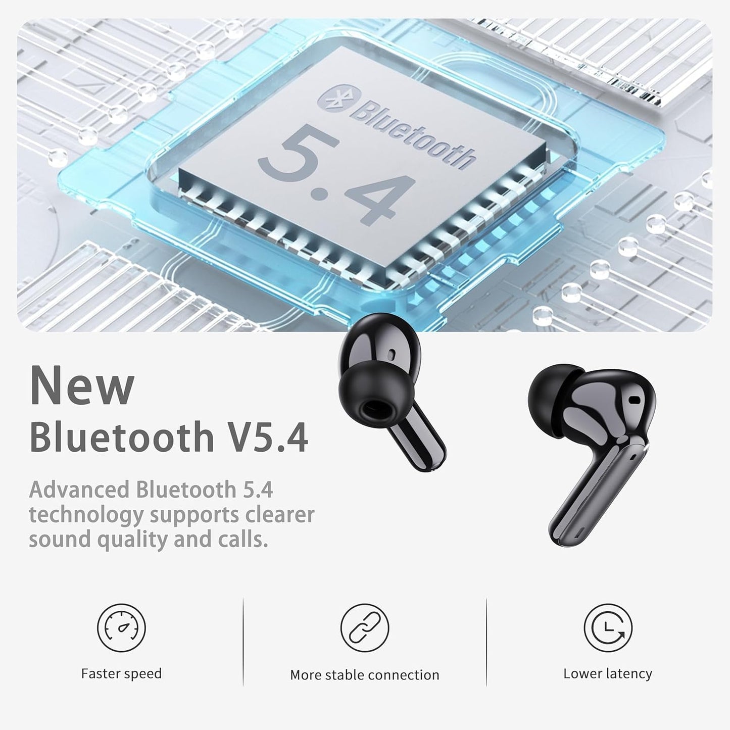 Bluetooth 5.4 In-Ear-Kopfhörer – Kabellos, 4 ENC Noise-Cancelling-Mikrofone, IP7 Wasserdicht, 40 Std. Akkulaufzeit, Sport- und Arbeits-Ohrhörer