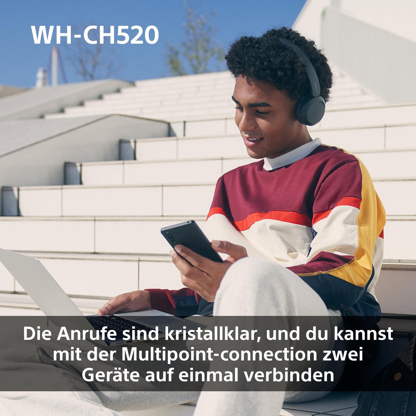 Sony WH-CH520 Bluetooth On-Ear Kopfhörer – 50h Akku, Schnellladefunktion, Schwarz