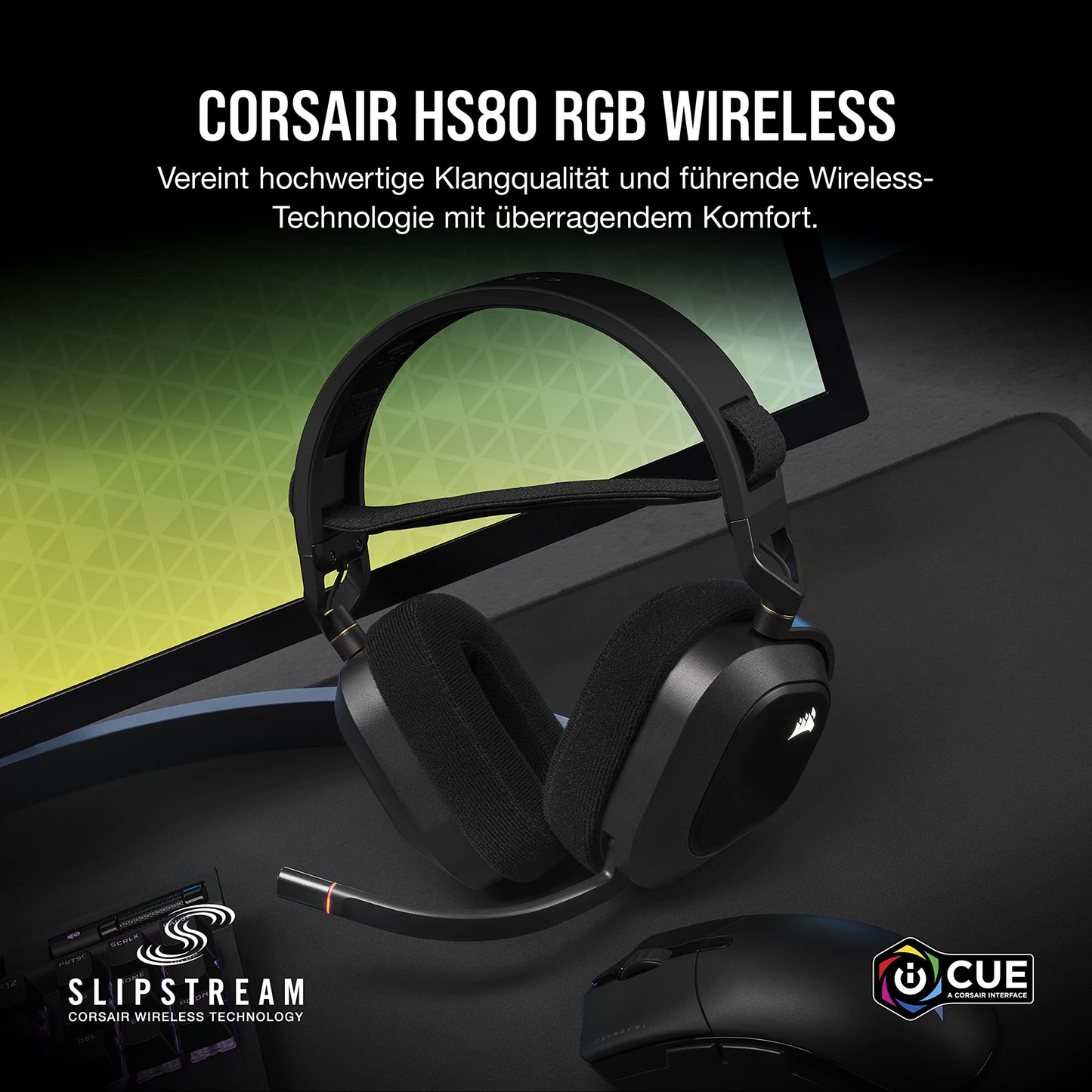 CORSAIR HS80 RGB Kabelloses Multiplattform-Gaming-Headset – Dolby Atmos, Omnidirektionales Mikrofon, iCUE-Kompatibel – PC, Mac, PS5, PS4 – Carbon
