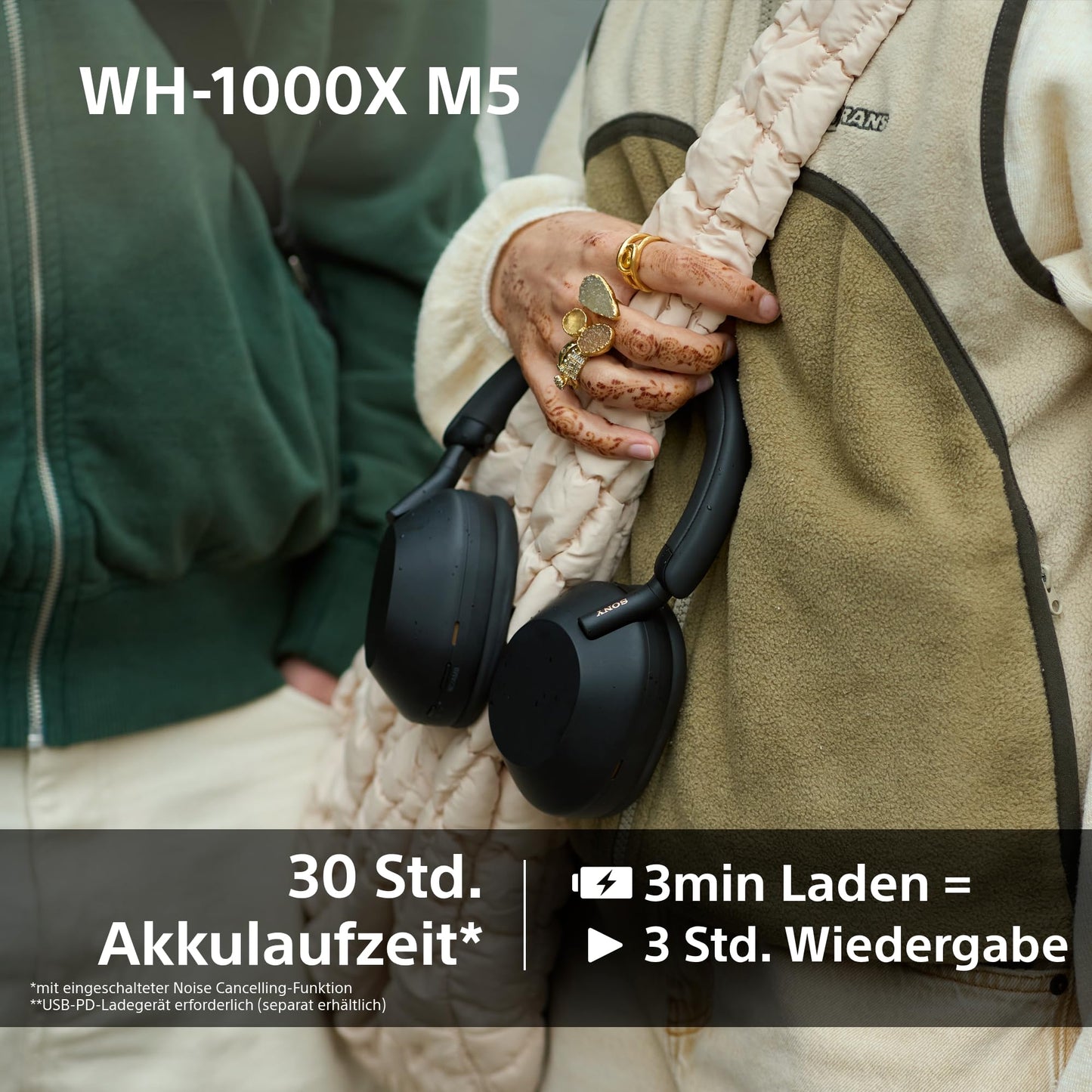 Sony WH-1000XM5 Kabelloser Premium-Kopfhörer – Noise Cancelling, Bluetooth, Hi-Res Audio, 30h Akku, Schwarz