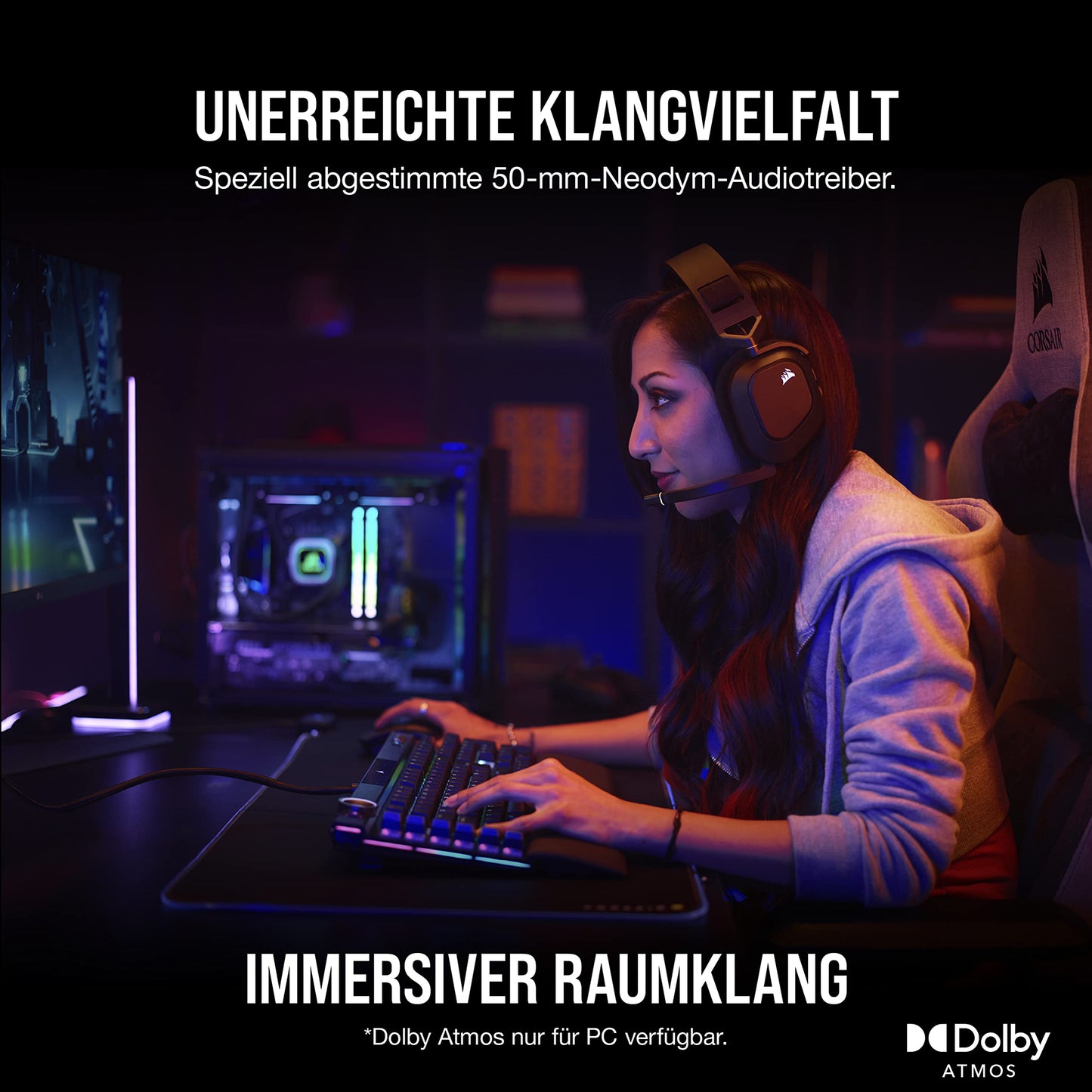 CORSAIR HS80 RGB Kabelloses Multiplattform-Gaming-Headset – Dolby Atmos, Omnidirektionales Mikrofon, iCUE-Kompatibel – PC, Mac, PS5, PS4 – Carbon