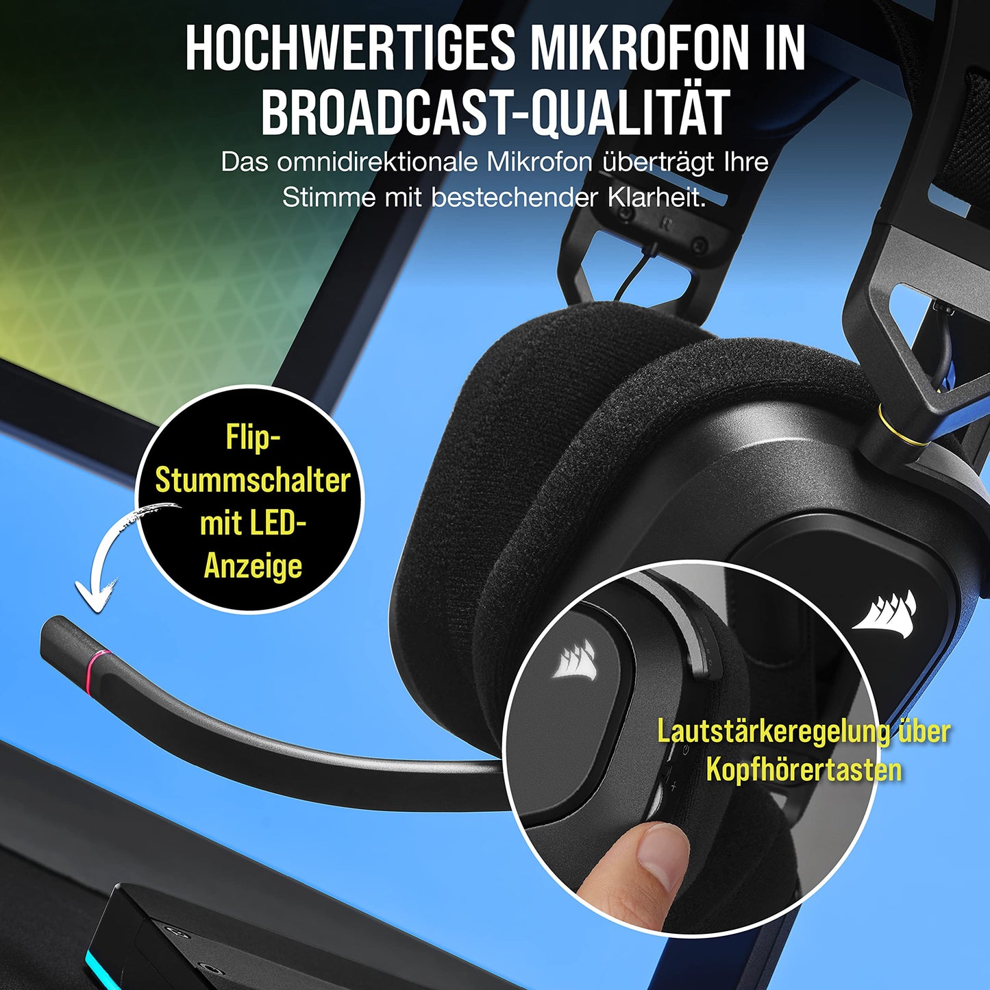 CORSAIR HS80 RGB Kabelloses Multiplattform-Gaming-Headset – Dolby Atmos, Omnidirektionales Mikrofon, iCUE-Kompatibel – PC, Mac, PS5, PS4 – Carbon