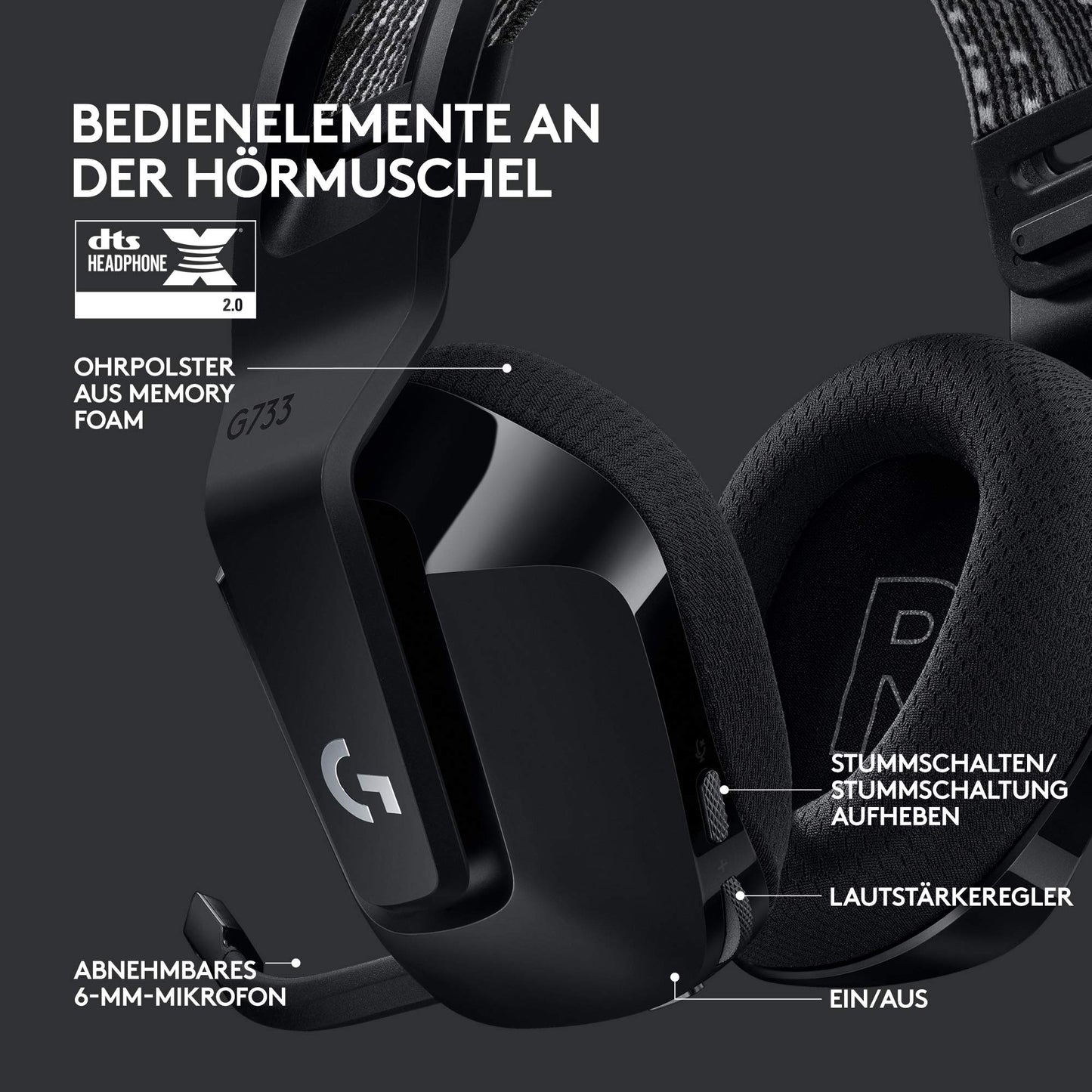 Logitech G733 LIGHTSPEED Kabelloses Gaming-Headset – RGB, Blue VO!CE Mikrofon, 29 Std. Akku – Schwarz