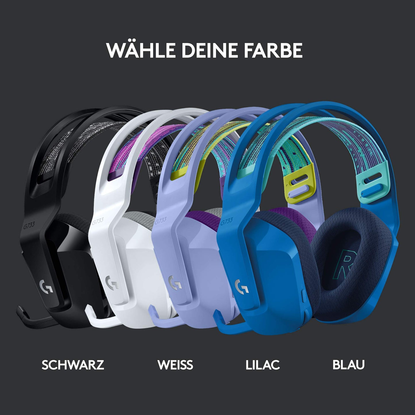 Logitech G733 LIGHTSPEED Kabelloses Gaming-Headset – RGB, Blue VO!CE Mikrofon, 29 Std. Akku – Schwarz