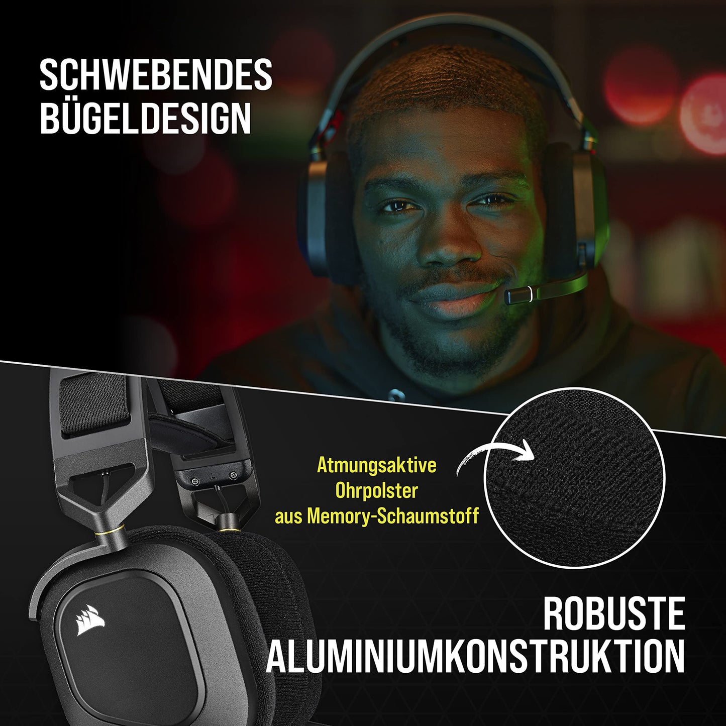 CORSAIR HS80 RGB Kabelloses Multiplattform-Gaming-Headset – Dolby Atmos, Omnidirektionales Mikrofon, iCUE-Kompatibel – PC, Mac, PS5, PS4 – Carbon
