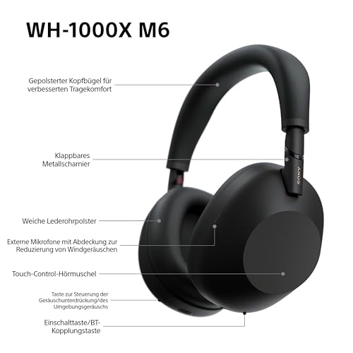Sony WH-1000XM6 – Over-Ear Wireless Noise Cancelling Kopfhörer mit Hi-Res Sound, 30 Std. Akku & Komfortablem Design – Schwarz