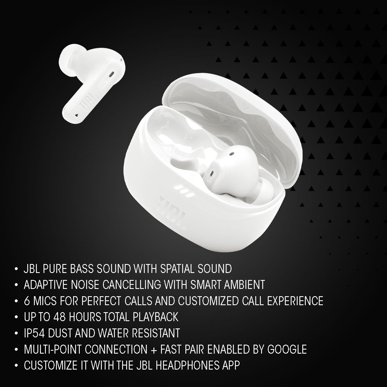 JBL Tune Beam 2 – Kabellose In-Ear-Kopfhörer mit Noise-Cancelling, 48 Std. Wiedergabe, IP54, Multipoint – Schwarz